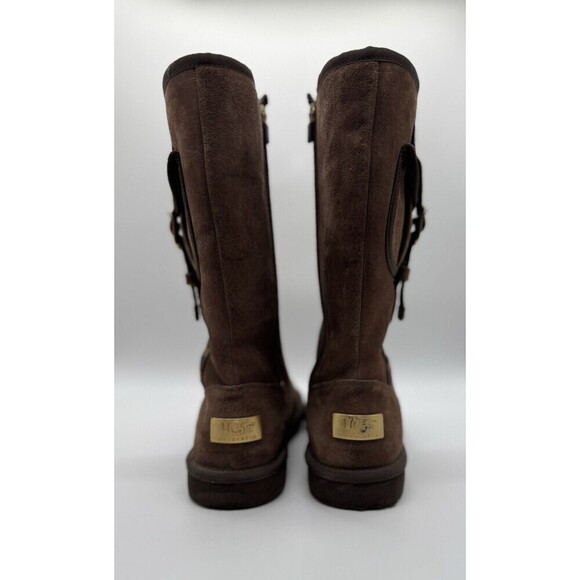 UGG Australia Women’s Brown Suede Cargo Tall Zip Sheepskin Boots SIZE 8 - Picture 3 of 16